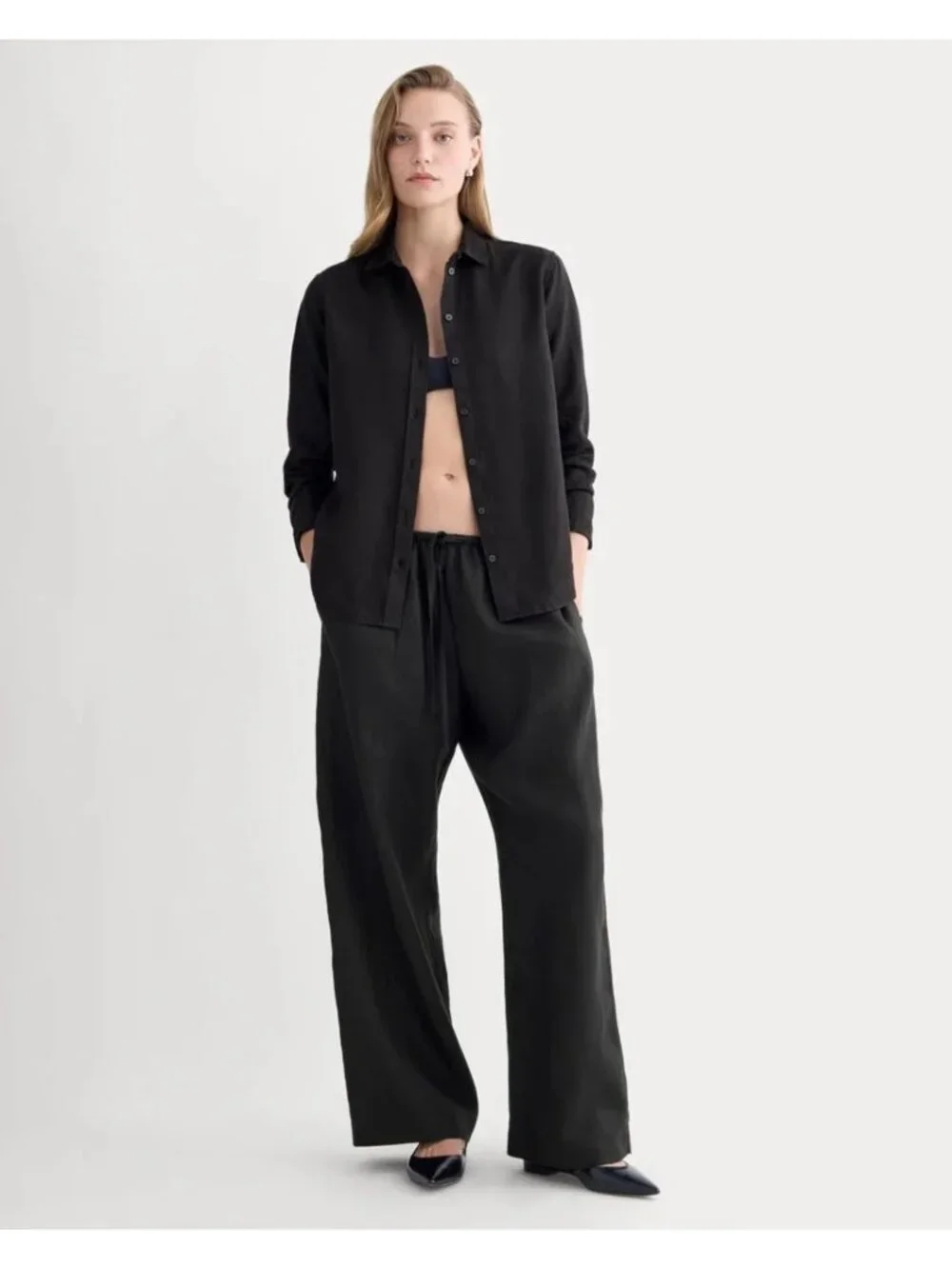Everlane The Drawstring Pants in Linen in Black XXLarge New Womens Trousers